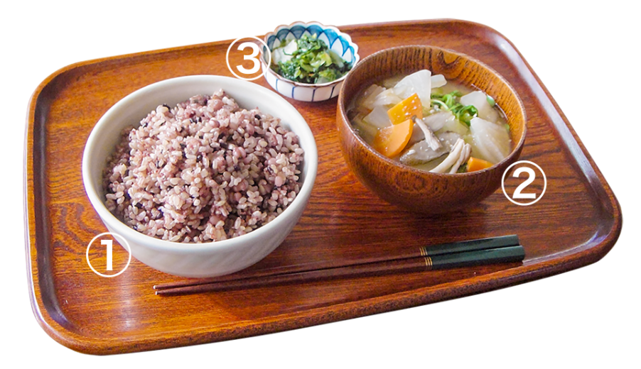 若玄米リセットごはん＋味噌汁＋副菜